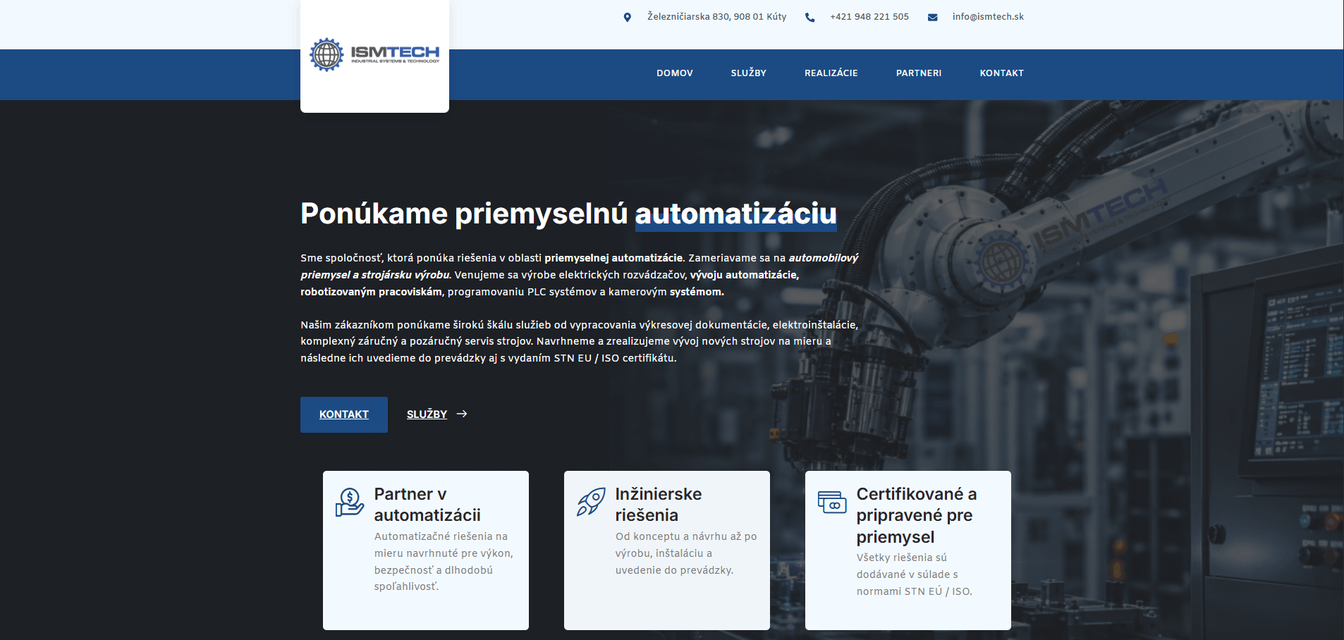 Web pre ISMTECH — Priemyselná automatizácia