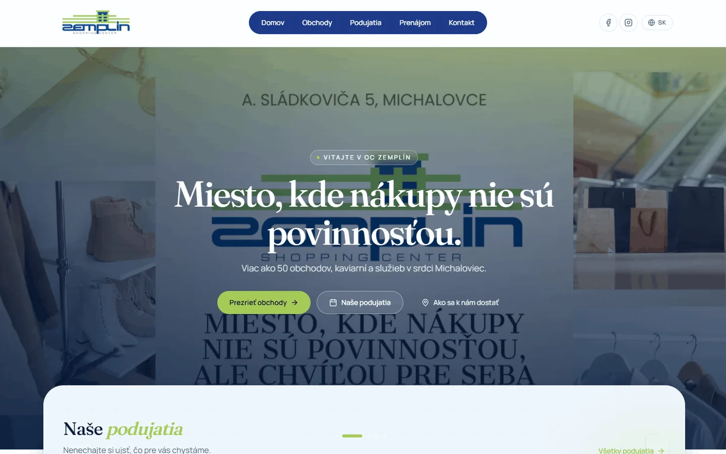Web pre OC Zemplín — Obchodné centrum